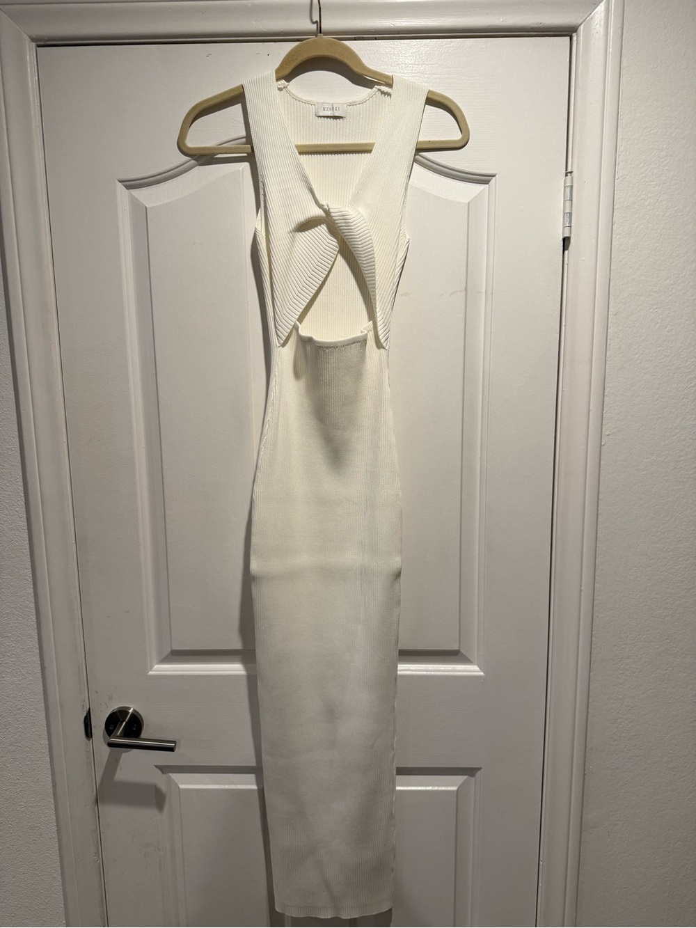 Meshki Ivory Ribbed Knit Cutout Maxi Dress – Size S